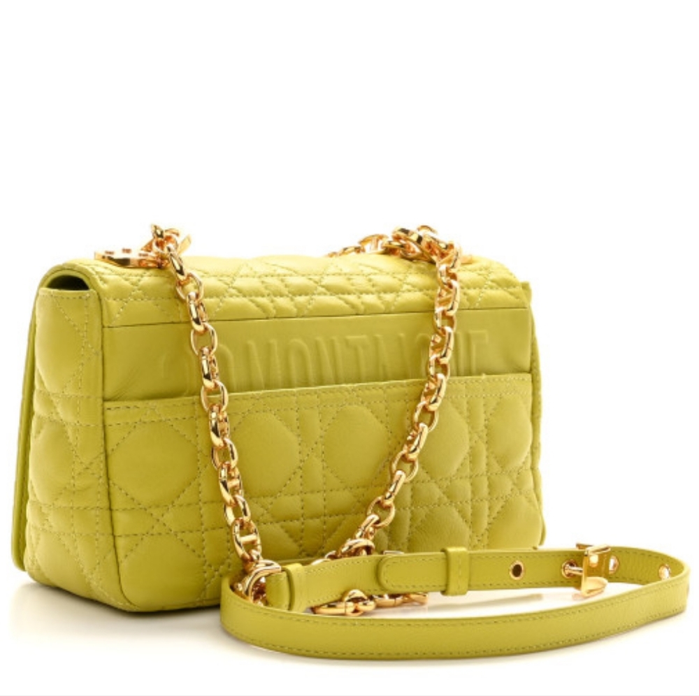 Dior CARO BAG NWT Quilted Macrocannage Calfskin Leather Yellow Gold $4300 NEW - Picture 5 of 6